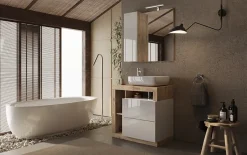 Azura Home Design Ensemble salle de bain meuble+miroir+vasque HAMBURG blanc brillant, Kadiz 79 x 79 x 49 cm* Meuble De Salle De Bains Faible Profondeur