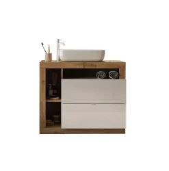 Azura Home Design Ensemble salle de bain meuble+miroir+vasque HAMBURG blanc brillant, Kadiz 79 x 79 x 49 cm* Meuble De Salle De Bains Faible Profondeur