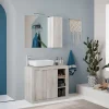 Autres Ensemble salle de bain, meuble+miroir+vasque BASIC pin blanc, 92 x 78 x 45 cm* Meuble De Salle De Bains Faible Profondeur