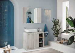 Autres Ensemble salle de bain, meuble+miroir+vasque BASIC pin blanc, 92 x 78 x 45 cm* Meuble De Salle De Bains Faible Profondeur