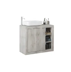 Autres Ensemble salle de bain, meuble+miroir+vasque BASIC pin blanc, 92 x 78 x 45 cm* Meuble De Salle De Bains Faible Profondeur