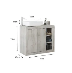 Autres Ensemble salle de bain, meuble+miroir+vasque BASIC pin blanc, 92 x 78 x 45 cm* Meuble De Salle De Bains Faible Profondeur
