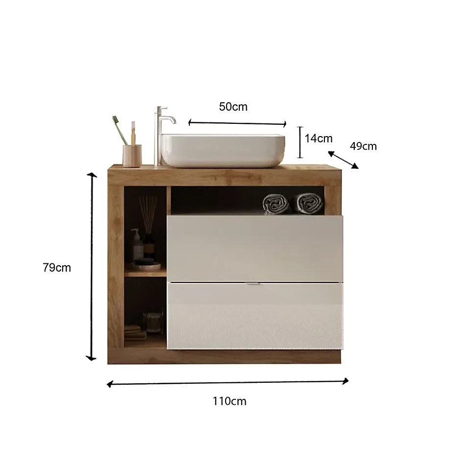 Autres Ensemble salle de bain meuble+miroir+vasque HAMBURG blanc brillant, Kadiz 110 x 79 x 49 cm