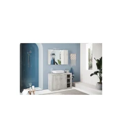 Autres Ensemble salle de bain, meuble+miroir+vasque BASIC pin blanc, 110 x 78 x 45 cm* Meuble De Salle De Bains Faible Profondeur