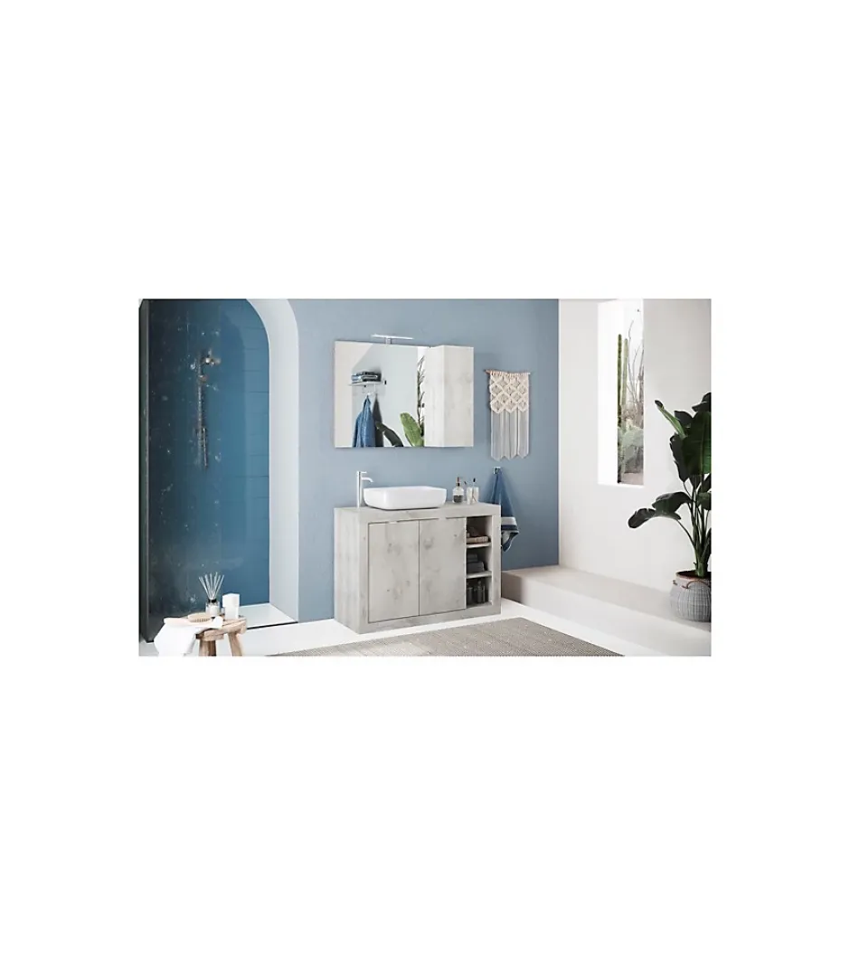 Autres Ensemble salle de bain, meuble+miroir+vasque BASIC pin blanc, 110 x 78 x 45 cm* Meuble De Salle De Bains Faible Profondeur