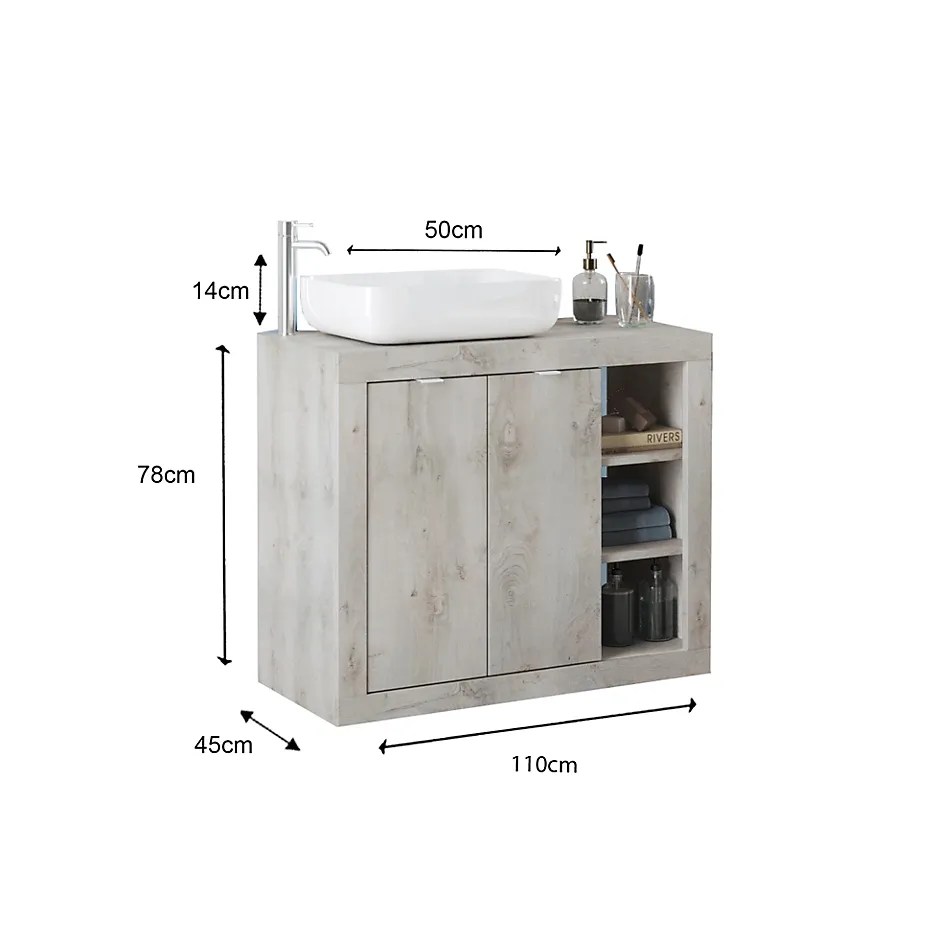 Autres Ensemble salle de bain, meuble+miroir+vasque BASIC pin blanc, 110 x 78 x 45 cm* Meuble De Salle De Bains Faible Profondeur