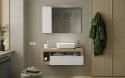 Azura Home Design Ensemble salle de bain meuble suspendu+miroir+vasque HAMBURG blanc brillant, Kadiz 110 x 47 x 49 cm