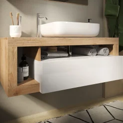 Azura Home Design Ensemble salle de bain meuble suspendu+miroir+vasque HAMBURG blanc brillant, Kadiz 110 x 47 x 49 cm