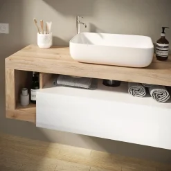 Azura Home Design Ensemble salle de bain meuble suspendu+miroir+vasque HAMBURG blanc brillant, Kadiz 110 x 47 x 49 cm