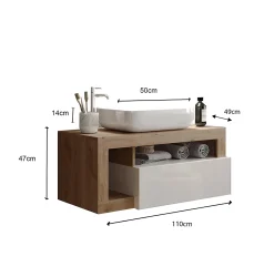 Azura Home Design Ensemble salle de bain meuble suspendu+miroir+vasque HAMBURG blanc brillant, Kadiz 110 x 47 x 49 cm