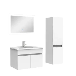 AICA Sanitaire Ensemble Salle De Bain simple vasque avec colonne et miroir 60cm meuble blanc* Ensemble Meuble De Salle De Bains