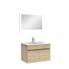 AICA Sanitaire Ensemble Salle De Bain simple vasque 60cm meuble Chêne Wotan avec miroir lumineux