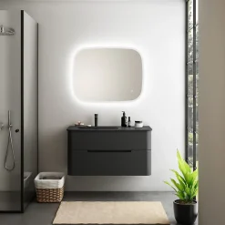Ensemble salle de bains L. 104 cm meuble sous vasque noir mat + plan vasque à gauche noir mat Alba* Meuble Vasque
