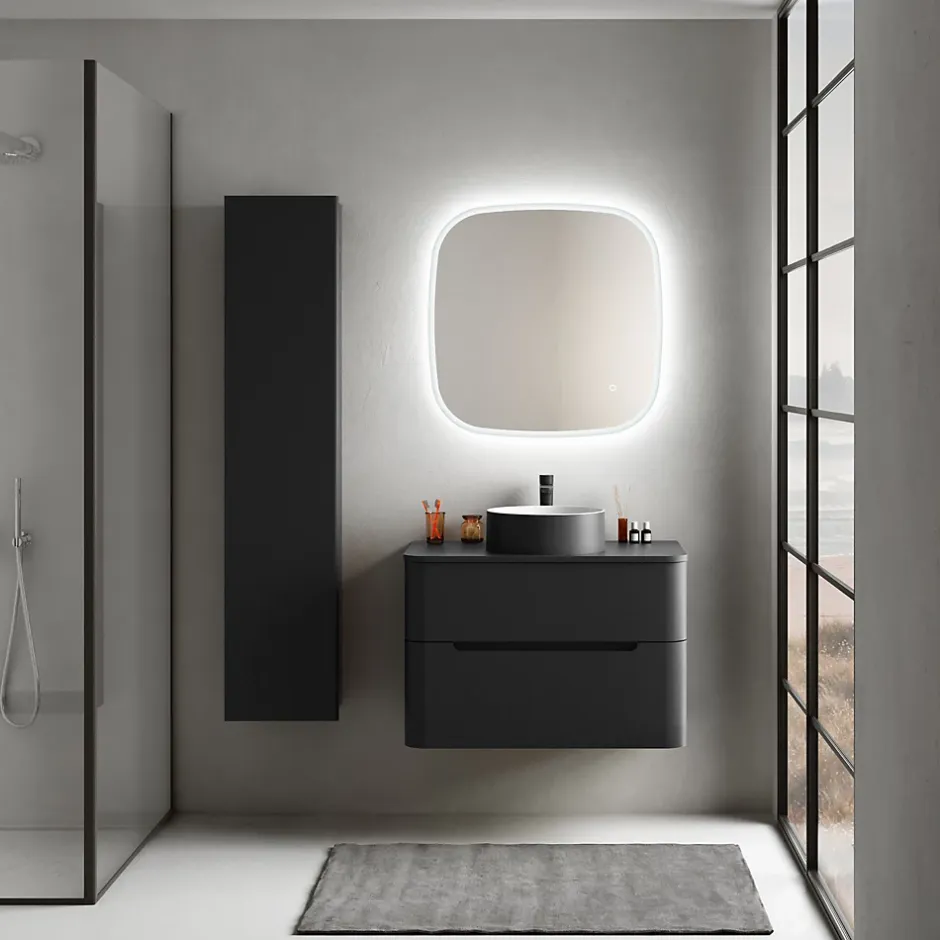 Ensemble salle de bains L. 84 cm meuble sous vasque + plan de toilette noir mat Alba* Meuble Buanderie
