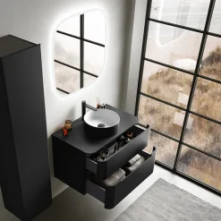 Ensemble salle de bains L. 84 cm meuble sous vasque + plan de toilette noir mat Alba* Meuble Buanderie