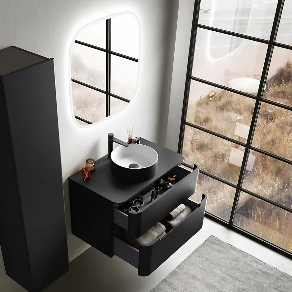 Ensemble salle de bains L. 84 cm meuble sous vasque + plan de toilette noir mat Alba* Meuble Buanderie