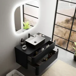 Ensemble salle de bains L. 104 cm meuble sous vasque + plan de toilette noir mat Alba* Meuble Buanderie