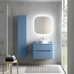 Ensemble salle de bains L. 84 cm meuble sous vasque + plan de toilette bleu mat Alba