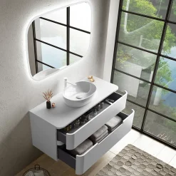 Ensemble salle de bains L. 119 cm meuble sous vasque + plan de toilette blanc mat Alba* Meuble Buanderie