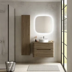 Ensemble salle de bains L. 84 cm meuble sous vasque + plan de toilette décor noyer Alba