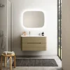 Ensemble salle de bains L. 104 cm meuble sous vasque décor chêne clair + plan vasque à gauche blanc brillant Alba