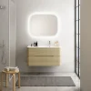 Ensemble salle de bains L. 104 cm meuble sous vasque décor chêne clair + plan vasque à droite blanc mat Alba* Meuble Vasque