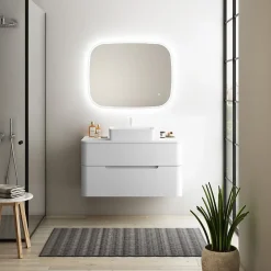 Ensemble salle de bains L. 104 cm meuble sous vasque + plan de toilette blanc mat Alba