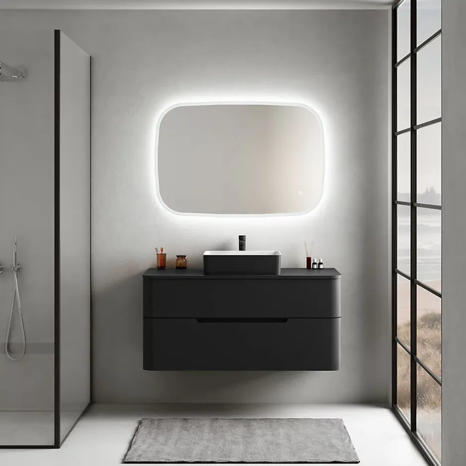 Ensemble salle de bains L. 119 cm meuble sous vasque + plan de toilette noir mat Alba