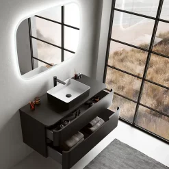 Ensemble salle de bains L. 119 cm meuble sous vasque + plan de toilette noir mat Alba