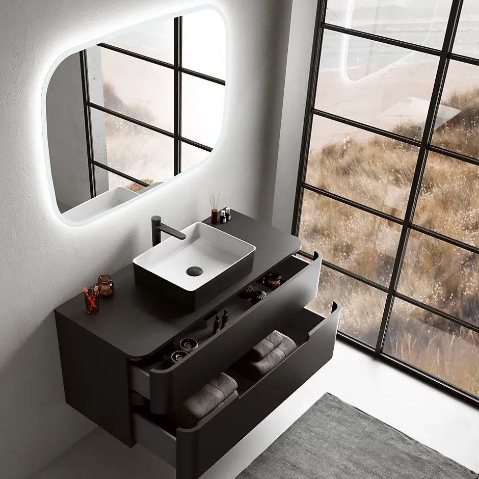 Ensemble salle de bains L. 119 cm meuble sous vasque + plan de toilette noir mat Alba