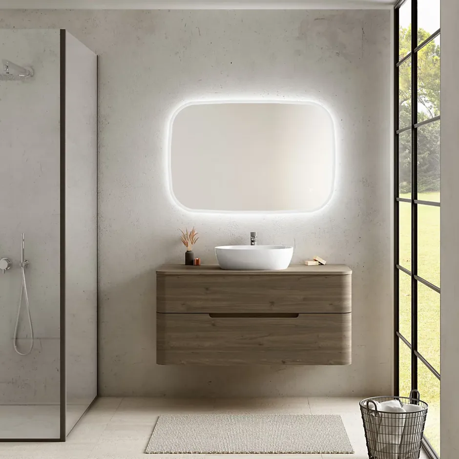 Ensemble salle de bains L. 119 cm meuble sous vasque + plan de toilette décor noyer Alba* Meuble Buanderie