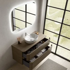 Ensemble salle de bains L. 119 cm meuble sous vasque + plan de toilette décor noyer Alba* Meuble Buanderie