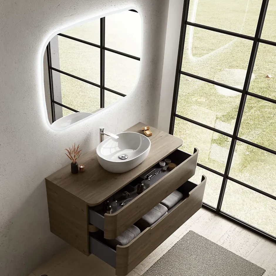 Ensemble salle de bains L. 119 cm meuble sous vasque + plan de toilette décor noyer Alba* Meuble Buanderie