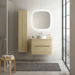 Ensemble salle de bains L. 84 cm meuble sous vasque + plan de toilette décor chêne clair Alba* Meuble Buanderie