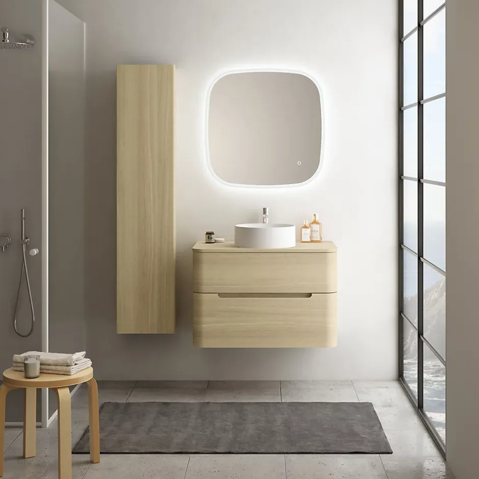 Ensemble salle de bains L. 84 cm meuble sous vasque + plan de toilette décor chêne clair Alba* Meuble Buanderie