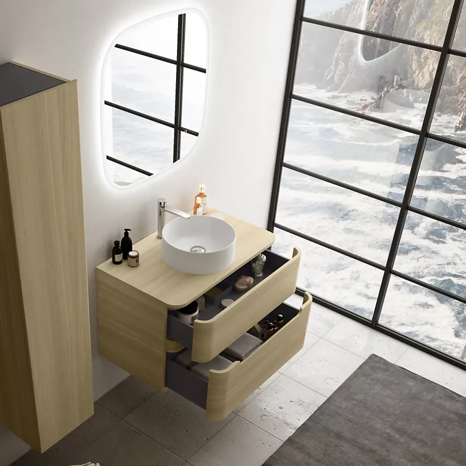 Ensemble salle de bains L. 84 cm meuble sous vasque + plan de toilette décor chêne clair Alba* Meuble Buanderie