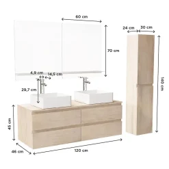 Mob-In Ensemble SORRENTO double vasque suspendu 120cm* Ensemble Meuble De Salle De Bains