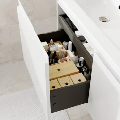 GoodHome Ensemble sous vasque + plan vasque résine l.120 cm, blanc mat, Levanna* Meuble Vasque