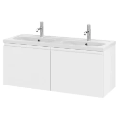 GoodHome Ensemble sous vasque + plan vasque résine l.120 cm, blanc mat, Levanna* Meuble Vasque