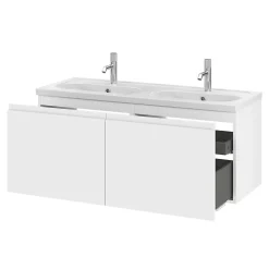 GoodHome Ensemble sous vasque + plan vasque résine l.120 cm, blanc mat, Levanna* Meuble Vasque