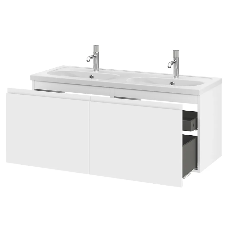 GoodHome Ensemble sous vasque + plan vasque résine l.120 cm, blanc mat, Levanna* Meuble Vasque