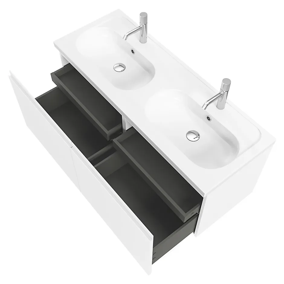 GoodHome Ensemble sous vasque + plan vasque résine l.120 cm, blanc mat, Levanna* Meuble Vasque