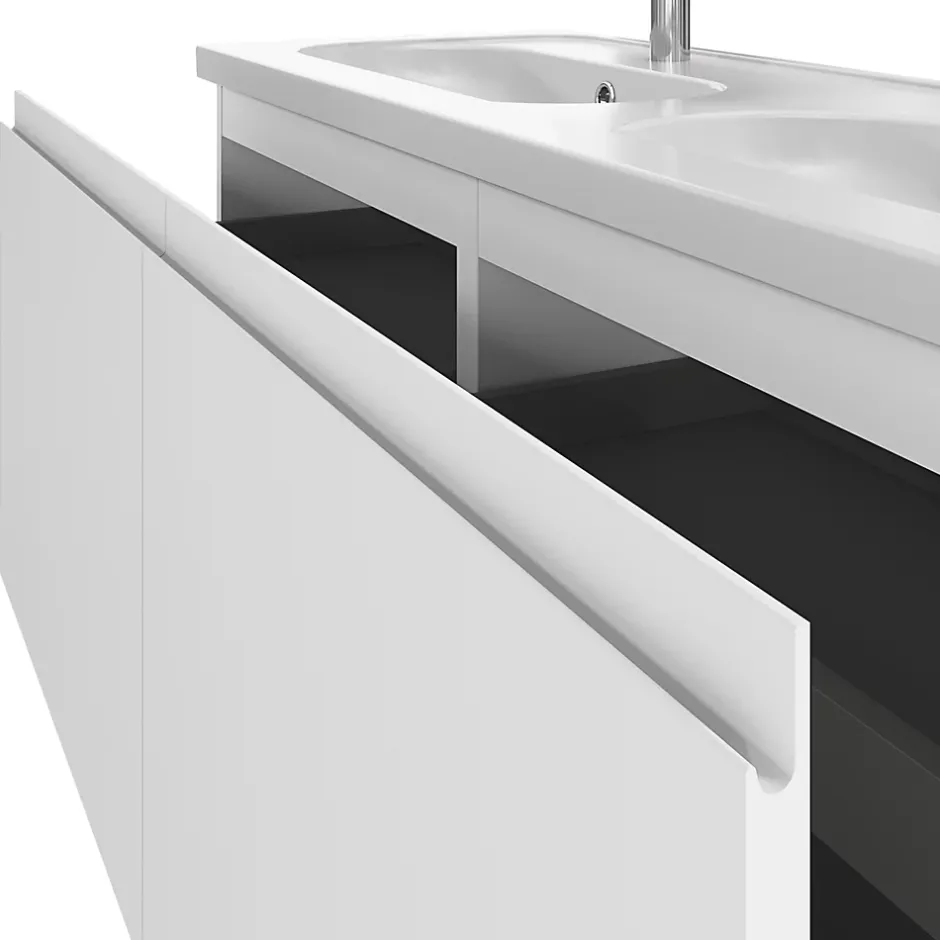 GoodHome Ensemble sous vasque + plan vasque résine l.120 cm, blanc mat, Levanna* Meuble Vasque