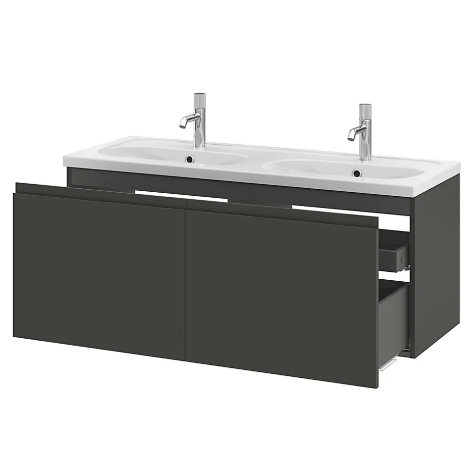 GoodHome Ensemble sous vasque + plan vasque résine l.120 cm, gris anthracite, Levanna* Meuble Vasque