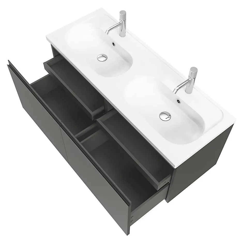 GoodHome Ensemble sous vasque + plan vasque résine l.120 cm, gris anthracite, Levanna* Meuble Vasque