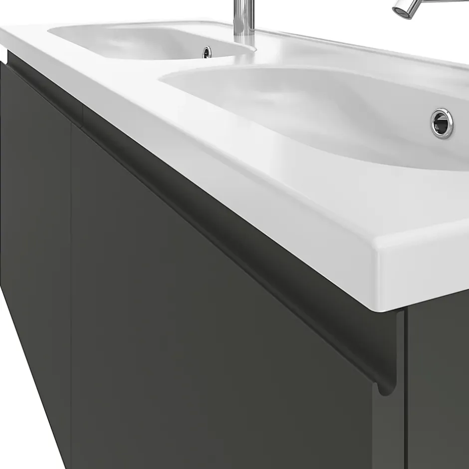 GoodHome Ensemble sous vasque + plan vasque résine l.120 cm, gris anthracite, Levanna* Meuble Vasque