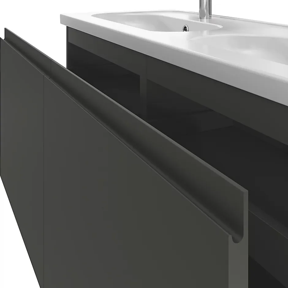 GoodHome Ensemble sous vasque + plan vasque résine l.120 cm, gris anthracite, Levanna* Meuble Vasque