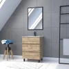 Galedo Ensemble sous vasque à poser effet chêne industriel 3 tiroirs + vasque blanche + 1 miroir, l.60 cm, Timber
