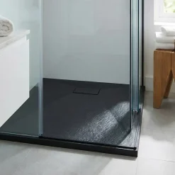 Ceramia Essential 90x90 cm receveur de douche carré à poser SMC avec surface effet pierre, noir (CERAES9090B)* Receveur De Douche