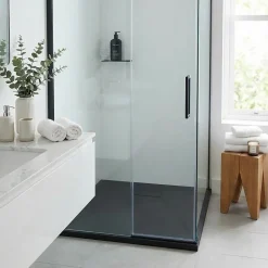 Ceramia Essential 90x90 cm receveur de douche carré à poser SMC avec surface effet pierre, noir (CERAES9090B)* Receveur De Douche